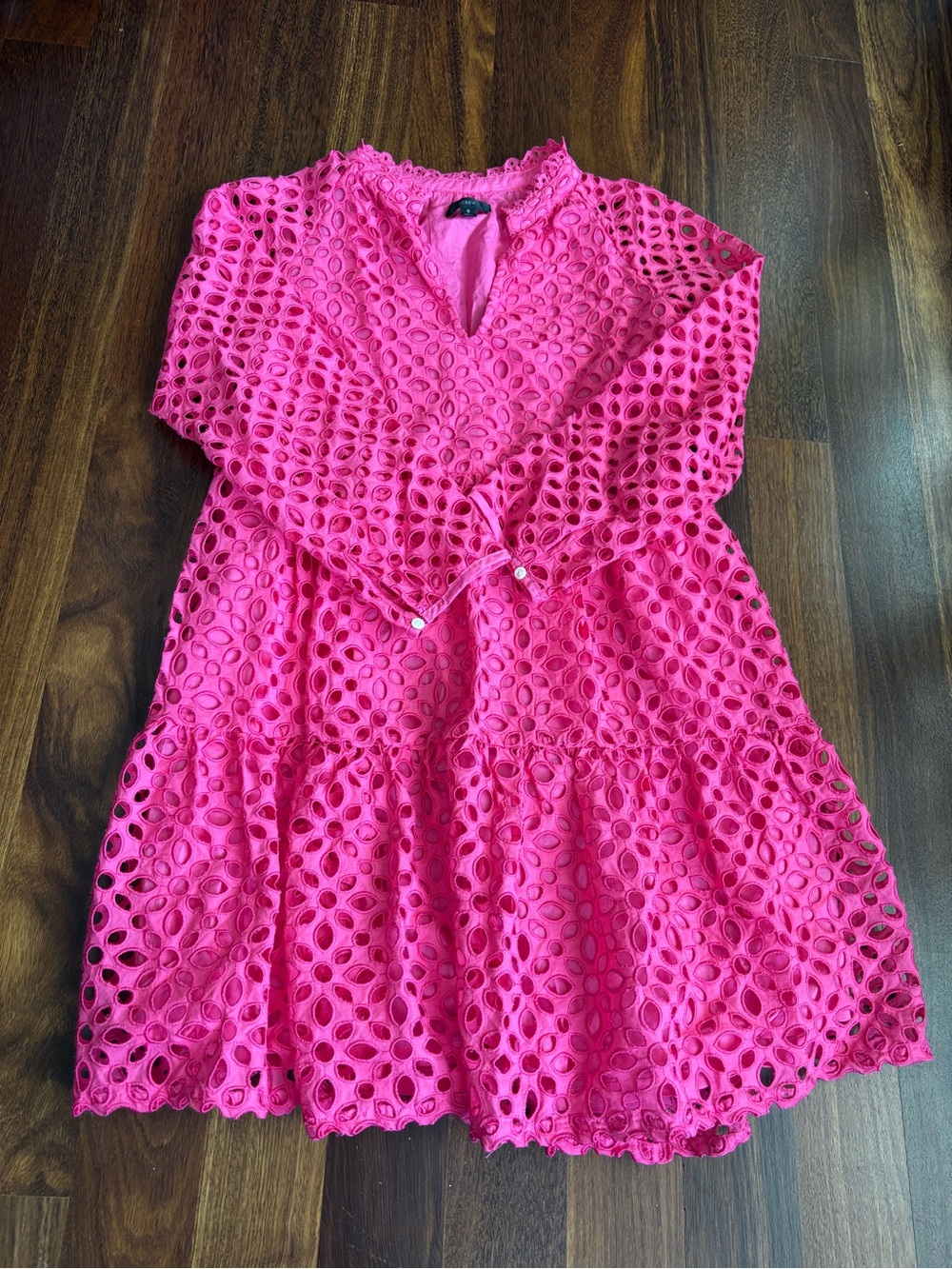 J. Crew Bright Hot Pink Eyelet Tiered Dress for Girls - Picture 3 of 6